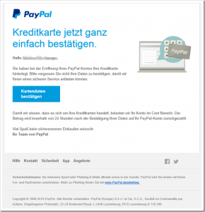 PayPal-Phishing: Jetzt ganz einfach Kartendaten bestätigen.