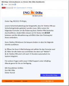 Betrüger geben sich als ING DiBa aus! Wichtige Information zu Ihrem ING DiBa Bankkonto
