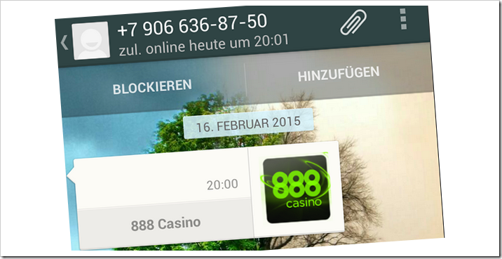 WhatsApp Nachricht von 888 Casino erhalten?