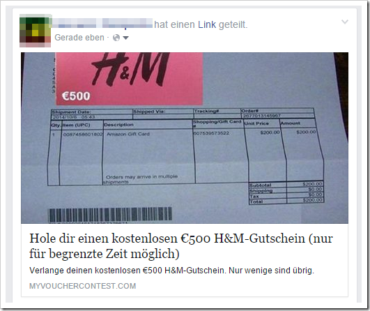 Datensammler unterwegs: €500 H&M–Gutschein