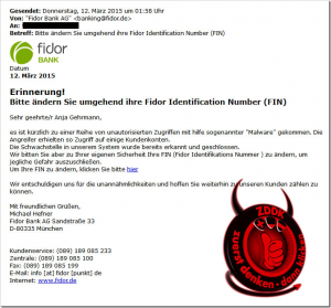 Vorsicht vor gefälschten E-Mails der FIDOR-Bank