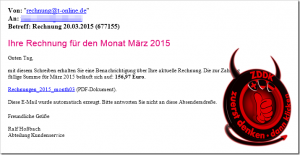 Viruswarnung: Telekom Rechnung für den Monat März 2015