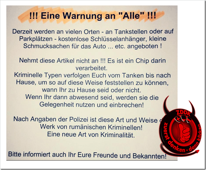 Hoax: Gratis-Schlüsselanhänger an Tankstellen