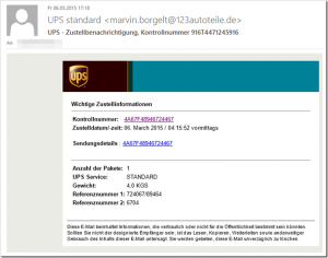 Trojaner-Warnung: UPS – Zustellbenachrichtigung, Kontrollnummer 916T4471245916