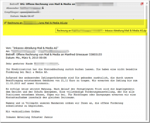 Trojaner-Warnung: Erneute E-Mail mit “Offene Rechnung von Mail & Media”