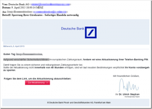 Phishing-Mail: Sperrung Ihres Girokontos – Sofortiges Handeln notwendig (Deutsche Bank)