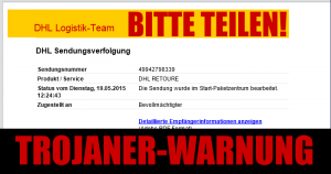 Trojaner-Warnung: DHL Logistik-Team mit Ankündigung, Sendung 499….