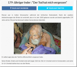Wurde ein 179-jähriger Inder vom Tod vergessen? (ZDDK-Mystery)