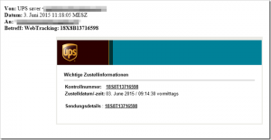 Trojaner-Warnung: E-Mail von UPS Saver. Web Tracking: 18…
