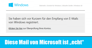Microsoft verschickt Mail mit “Klicken Sie hier”