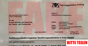 Gefälschten Schreiben über angeblich geplante Abschiebungen mit Briefkopf des Regierungspräsidium Freiburg