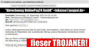 Warnung vor der E-Mail: “Abrechnung OnlinePay24 GmbH”