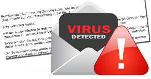Trojaner-Warnung: E-Mail mit “Rechtsanwalt Aufforderung Zahlung”