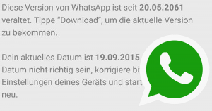 WhatsApp seit 20.05.2061 veraltet?