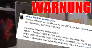 Warnung vor der Facebook-Seite: Apple Produkte Gewinnspiele
