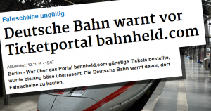 Deutsche Bahn warnt vor Ticketportal bahnheld.com