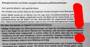 Schweiz: Achtung vor Betrugsversuchen bezüglich Überweisungen von Mietzinszahlungen