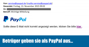 Achtung vor einer gefälschten PayPal E-Mail! (…klicken Sie bitte hier)