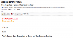 Polizeipräsidium Niederbayern warnt die Bevölkerung! Achtung vor der E-Mail mit dem Inhalt „Terroralarm“