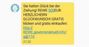 Hast auch du 500 EUR bei REWE gewonnen? (SMS)