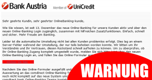 Betrüger geben sich als “Bank Austria” aus