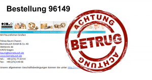 Vorsicht vor Virus in Mail “Bestellung 96149 Bornebusch GmbH & Co. KG”