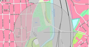 Fund einer Fliegerbombe (Karte mit dem Evakuierungsbereich)