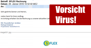 Mail mit Betreff “SFLEX Rechnung” trägt Virus!