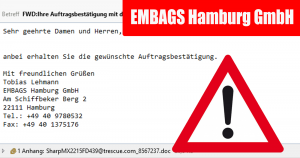 Virenwarnung! Absenderangabe “EMBAGS Hamburg GmbH” beinhaltet Makrovirus