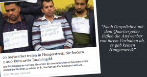 Asylwerber in Hungerstreik, da sie keine 2.000 EUR Taschengeld erhielten?