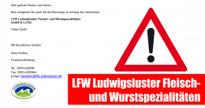 Trojaner! LFW Ludwigsluster Fleisch- und Wurstspezialitäten Mail mit Malware