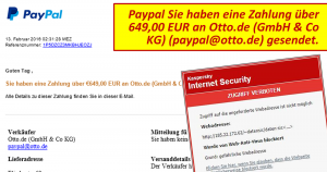 Warnung: Paypal-Zahlung über 649,00 EUR an Otto.de?