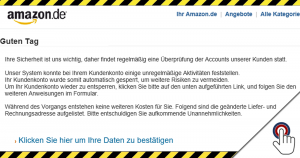 Warnung vor dieser gefälschten Amazon.de E-Mail