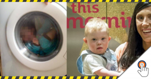Ja! Deze moeder heeft haar zoon in een wasmachine gestopt.