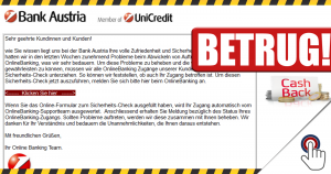 Wirkt gefährlich echt: gefälschte Bank Austria Mitteilung