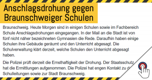 Anschlagsdrohung gegen Braunschweiger Schulen (Entwarnung)