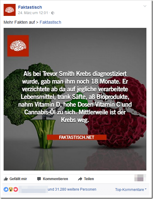 Quelle: Öffentlicher Statusbeitrag / Facebook