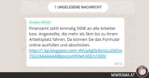 WhatsApp-Nachricht: 500 € Kilometergeld vom Finanzamt?