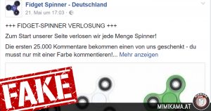 Gewinnspiel Fidget Spinner–Deutschland: ein Fake!