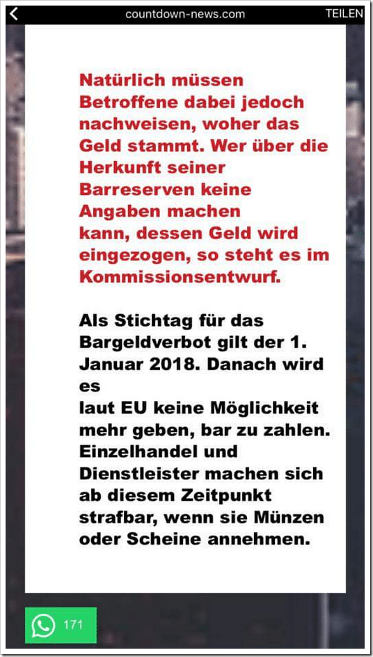 Natürlich müssen Betroffene dabei jedoch nachweisen, woher das Geld stammt. Wer über die Herkunft seiner Barreserven keine Angaben machen kann, dessen Geld wird eingezogen, so steht es im Kommissionsentwurf.