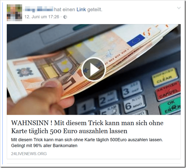 Screenshot des Statusbeitrags auf Facebook