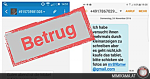 eBay-Kleinanzeigen Betrug: Kontakt per SMS mit E-Mail-Adresse