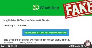 WhatsApp-Warnung für: “Verlängern Sie Ihr Jahresabonnement”