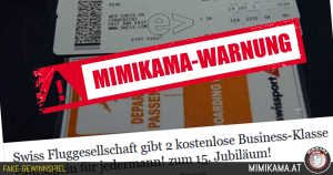 Warnung: Dubioses Flugticket-Gewinnspiel “Swiss Fluggesellschaft”
