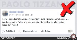 Facebook: “Keine Freundschaftsanfrage von einem Paolo Tizzanini annehmen.”