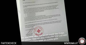 Das Schriftstück vom Roten Kreuz in Österreich