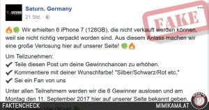 Facebook-Gewinnspiel der falschen “Saturn.Deutschland” Seite