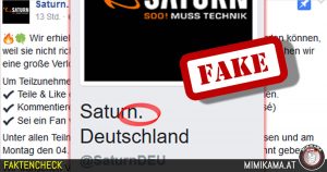 Facebook-Gewinnspiele einer falschen “Saturn.Deutschland” Seite