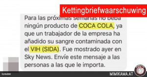 Kettingbriefwaarschuwing: Coca Cola producten met HIV verontreinigd!