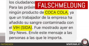 Kettenbrief-Warnung: Coca Cola Produkte mit HIV verunreinigt!